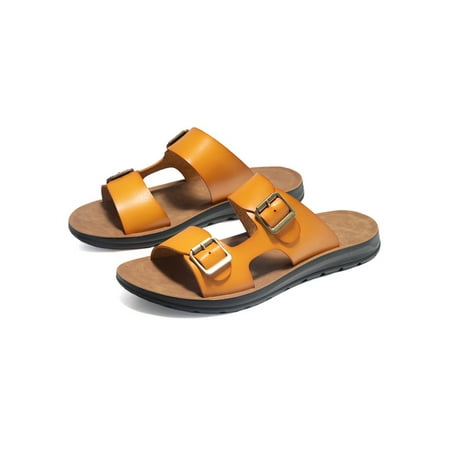 

UKAP Men Summer Beach Slippers Slip On Sandals Flat Casual Shoes Soft Footbed Sliders