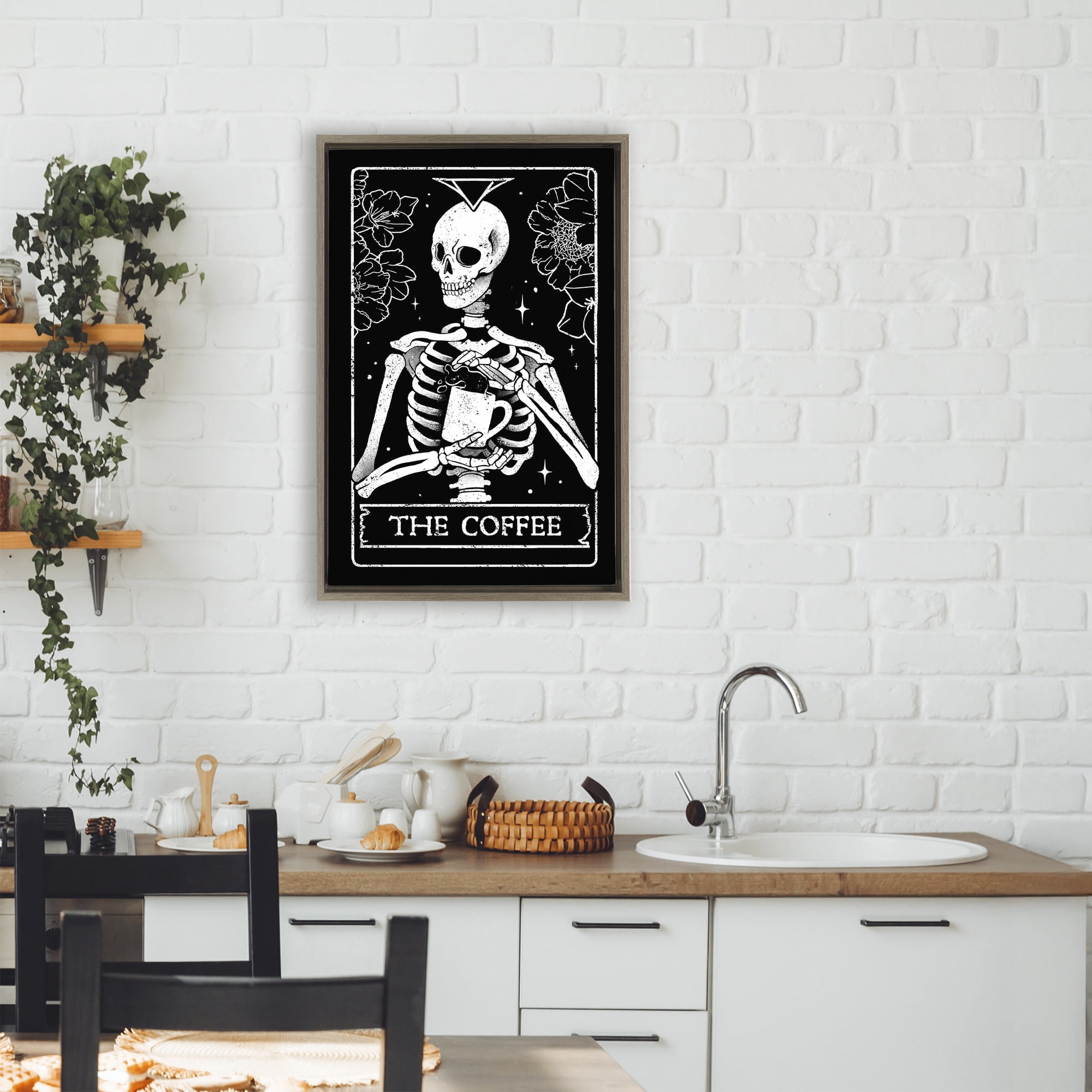 Stupell Industries The Coffee Skeleton Tarot Brown Framed Floater Canvas Wall Art, design by EduEly Designs
