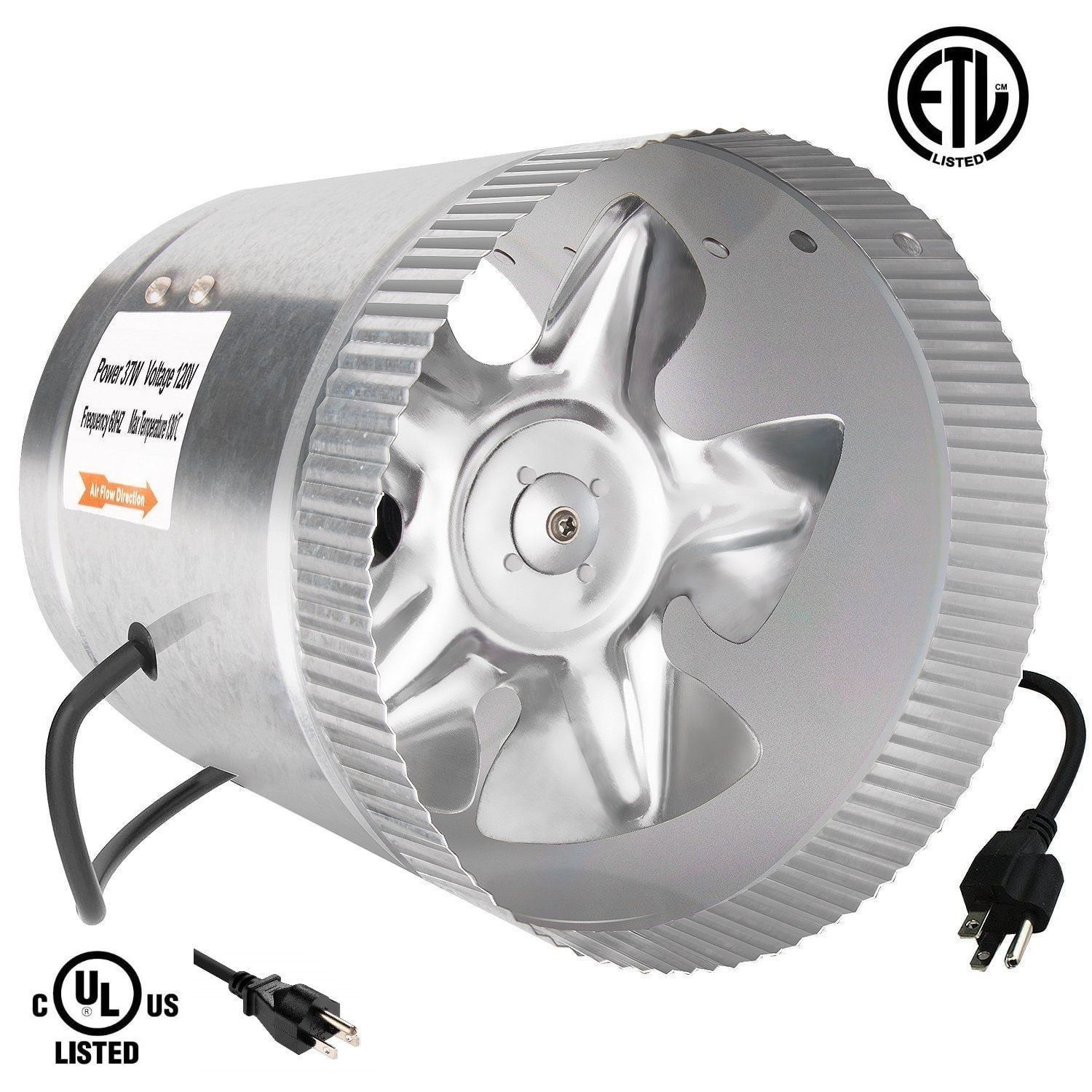 110V 6inch Inline Duct Fan Exhaust Air Blower Booster Low Noise Intake Fan Home 