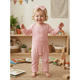 thumbnail image 4 of BemeyourBBs Newborn Baby Girls Mother's Day Father's Day Outfit Infant Baby Girls Spring Fall Winter Clothes Waffled Romper I Love Mom Dad Letter Bow  Sleeves Jumpsuits and Cute Headband Set, 4 of 9