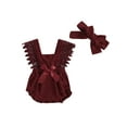 thumbnail image 2 of Yunliwuli Baby Girls Summer Lace Romper Sleeveless Ruffle Trim Bow Decorated Romper with Headband, 2 of 10