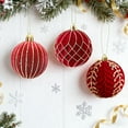 thumbnail image 3 of 3PCS Burgundy Velvet Christmas Ornaments, 3.07 Inch Flocked Christmas Balls with Hollow Out & Sequin Designs, Shatterproof Xmas Tree Decorations Set for Holiday Displays, 3 of 4