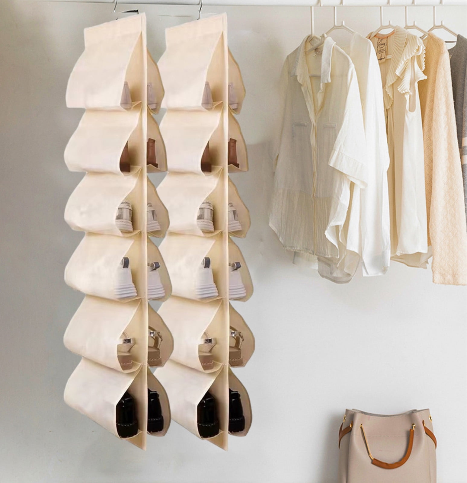 Hanging Shoe Organizer Bag 12 Large Pockets Hanging Shoe Organizer for Closet Storage Organizer Over The Door Shoes Organizer Kids Shoe Rack Fabric Pockets for Closet Shoe Holder Hanger Walmart