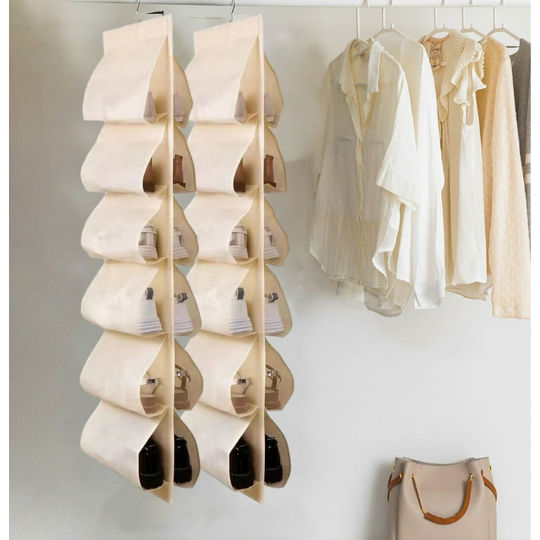 Hanging Shoe Organizer Bag 12 Large Pockets Hanging Shoe Organizer