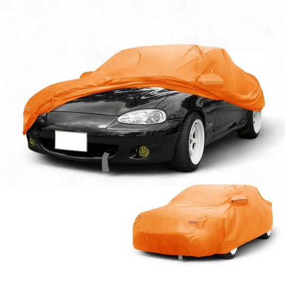 Unique Bargains Car Cover Waterproof All Weather Automotive Outdoor Anti-UV Sun Rain Protection Full Exterior Cover for Mazda MX-5 Miata Aluminum Film Cotton Orange with Reflective Strip