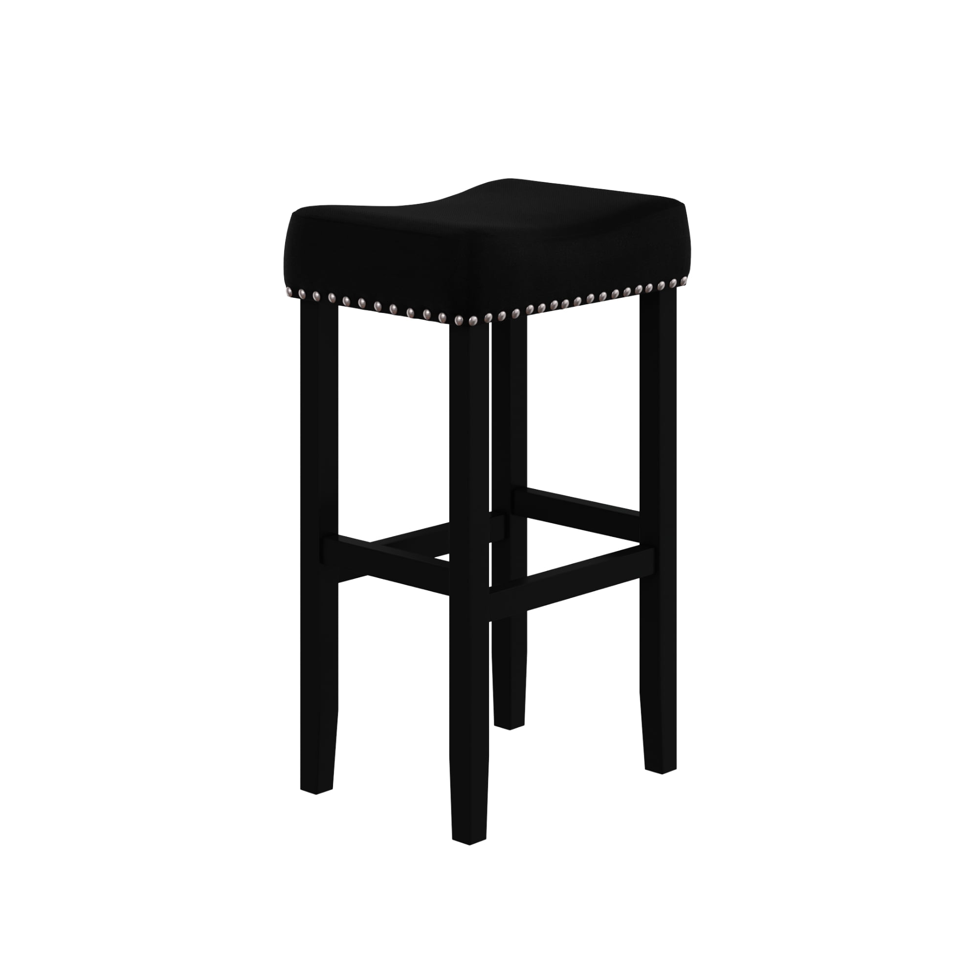Nathan James Hylie Nailhead Wood Pub-Height Counter Bar Stool 29" Black Fabric Cushion Black Finish