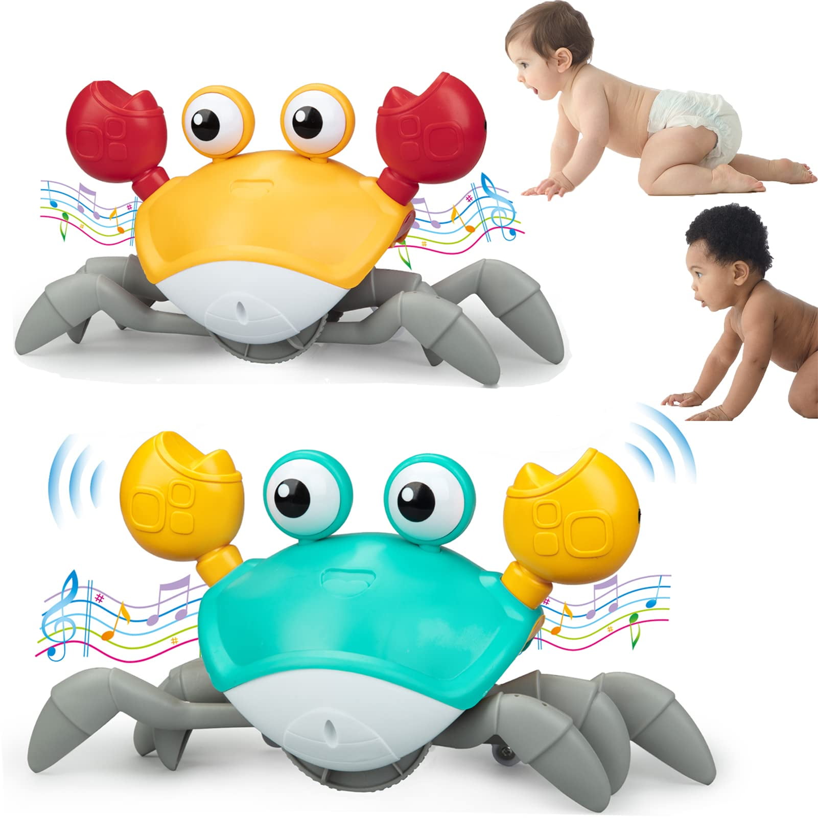 2 Pack Crawling Crab Baby Toy, Infant Tummy Time Baby Toys with Music ...