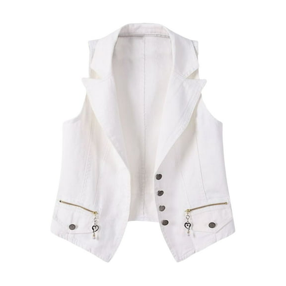 Oplxuo Lapel Denim Vest for Women Button Up Waistcoat Jean Jacket