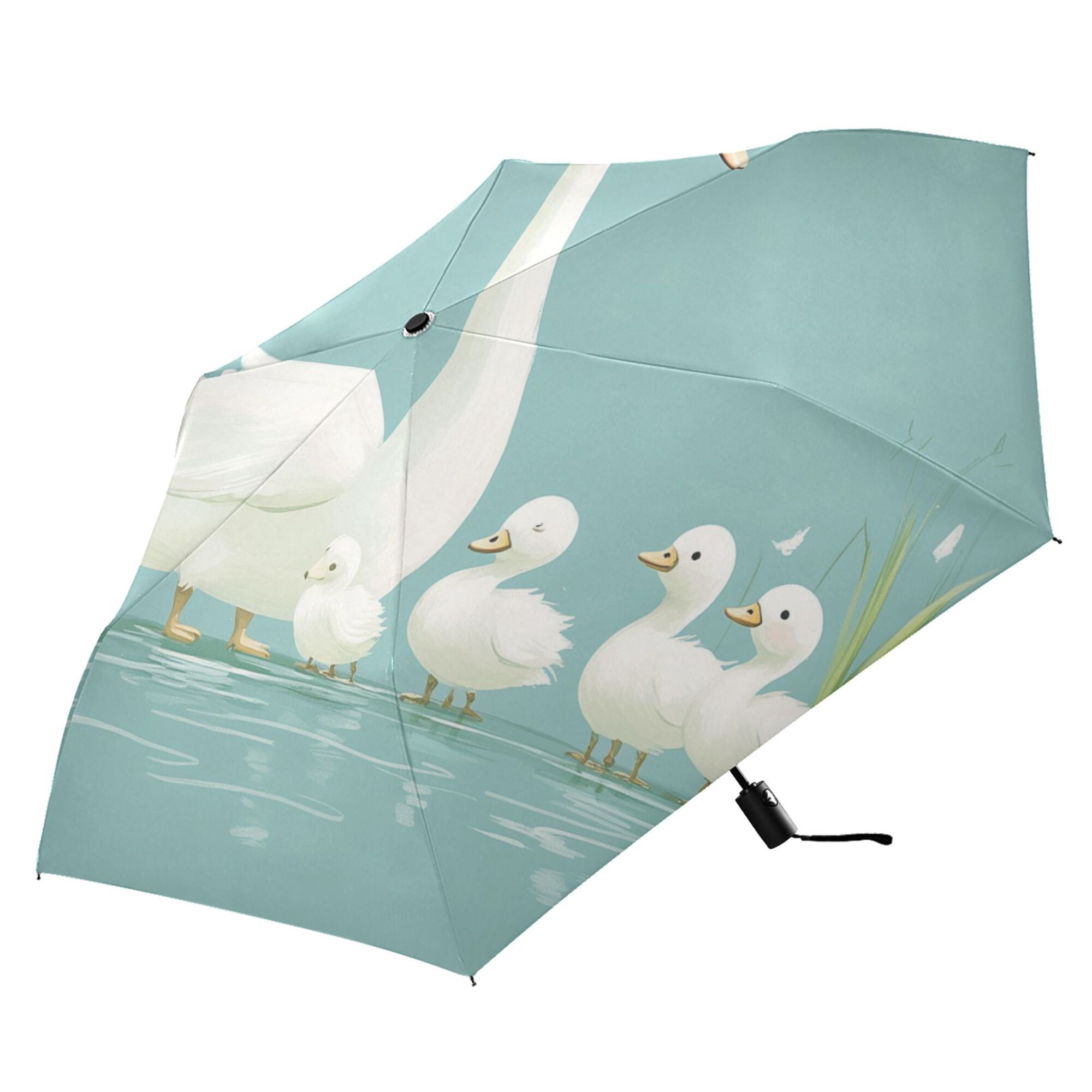 FORMRS Travel Umbrella Folding Auto Open Close Windproof Rain UV Protection, White Cartoon Swan