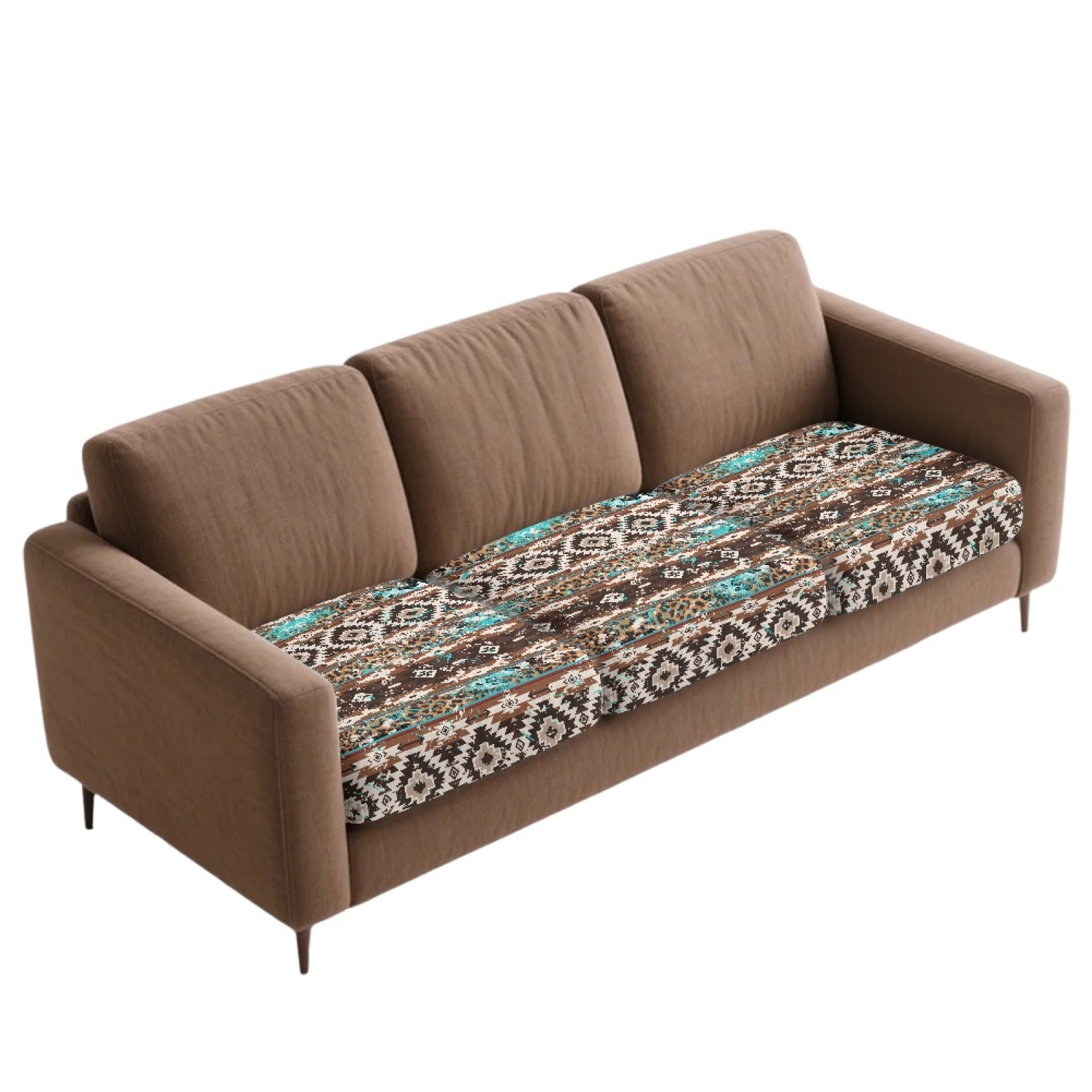 Xoenoiee Aztec Leopard American Tribal Print 3-Piece Stretch Sofa Cushion Covers with Elastic Bottom, Washable Slipcover Furniture Protector for 3-Cushion Couch, Sectional, Loveseat