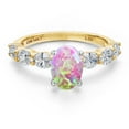 thumbnail image 3 of Gem Stone King 14K Two Tone Gold Simulated Pink Opal and Lab Grown Diamond Engagement Ring for Women | 1.95 Cttw | Oval Cabochon 8X6MM | Gemstone October Birthstone | Size 9, 3 of 6