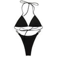 thumbnail image 3 of Gibobby Traje de Baño Sexy Bikini Traje de baño de dos piezas con cordones y talle bajo para mujer(Negro,CH), 3 of 5