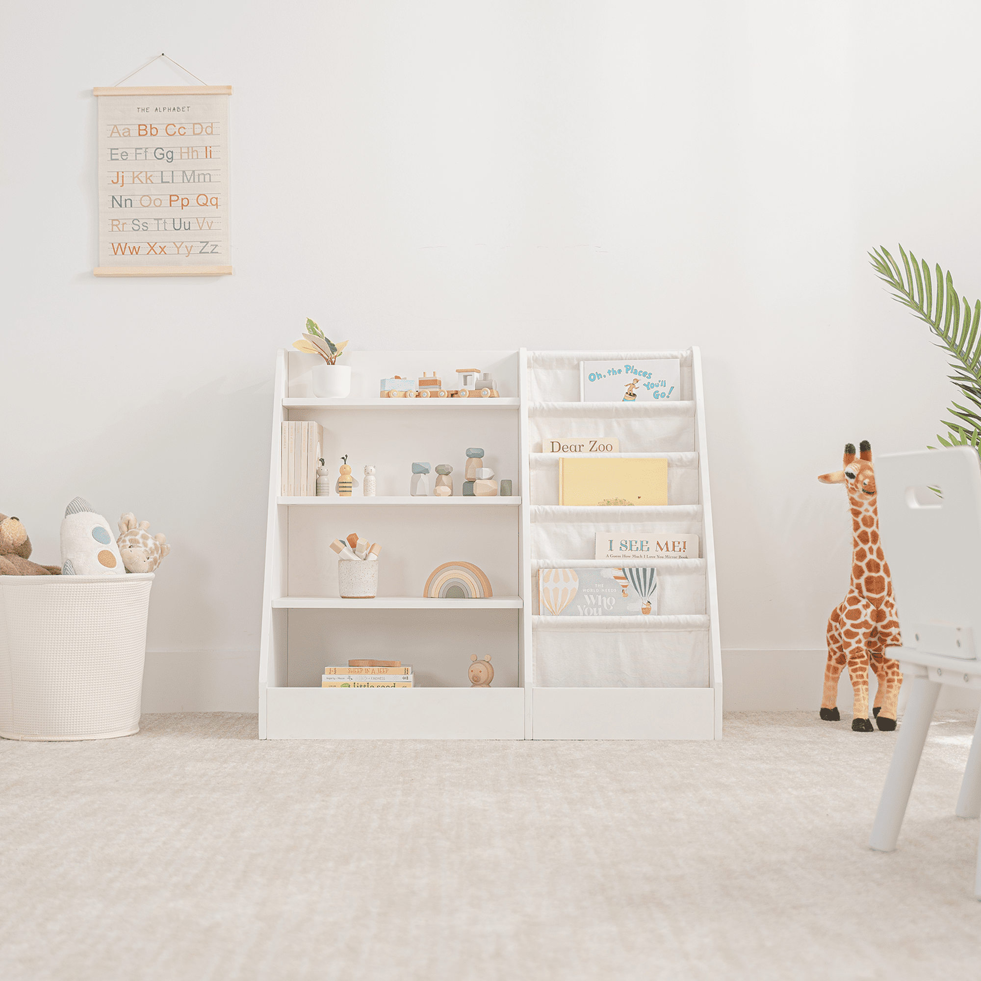 Comfy Cubs Kids Bookshelf 35.2 x 15.7 x 31.5 in - Montessori Book Shelf Storage Organizer - White
