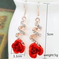 thumbnail image 3 of Trendy Red Rose Drop Rhinestone Spiral Dangle Hook Earrings Personality Temperament Rose Flower Earrings Fashion Earrings Small Earring en Hoops Earring Post Earrings Womens Earrings Dangling Trendy, 3 of 4
