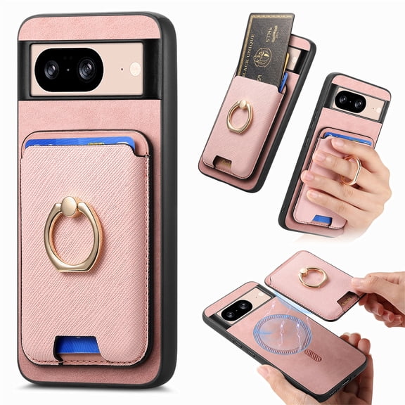 TECH CIRCLE For Google Pixel 8 Pro Wallet Case, Detachable 2-in-1 Magnetic Wallet Case with Card Slots Holder Ring Stand Premium PU Leather Slim Durable Shockproof Removable Protective Cover,Pink