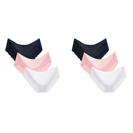 (2-Pack) Rinsvye 3Pc Women s Sexy Non-Trace Panties Sexy Ice Silk Breathable Midwaist Snap Crotch Plus Solid Color Underwear