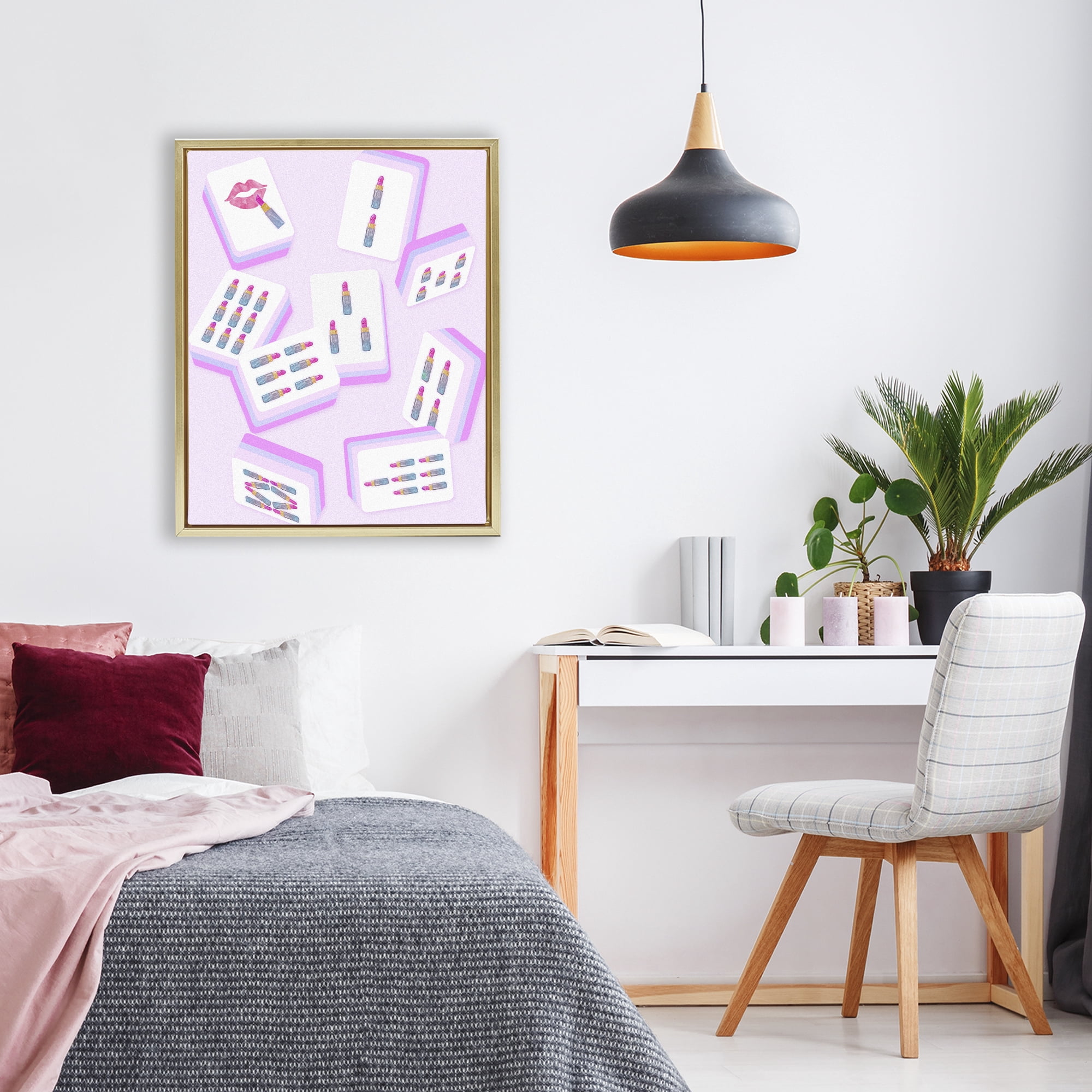 Stupell Industries Glam Lipstick Mahjong Tiles Gold Framed Floater Canvas Wall Art, design by Ziwei Li