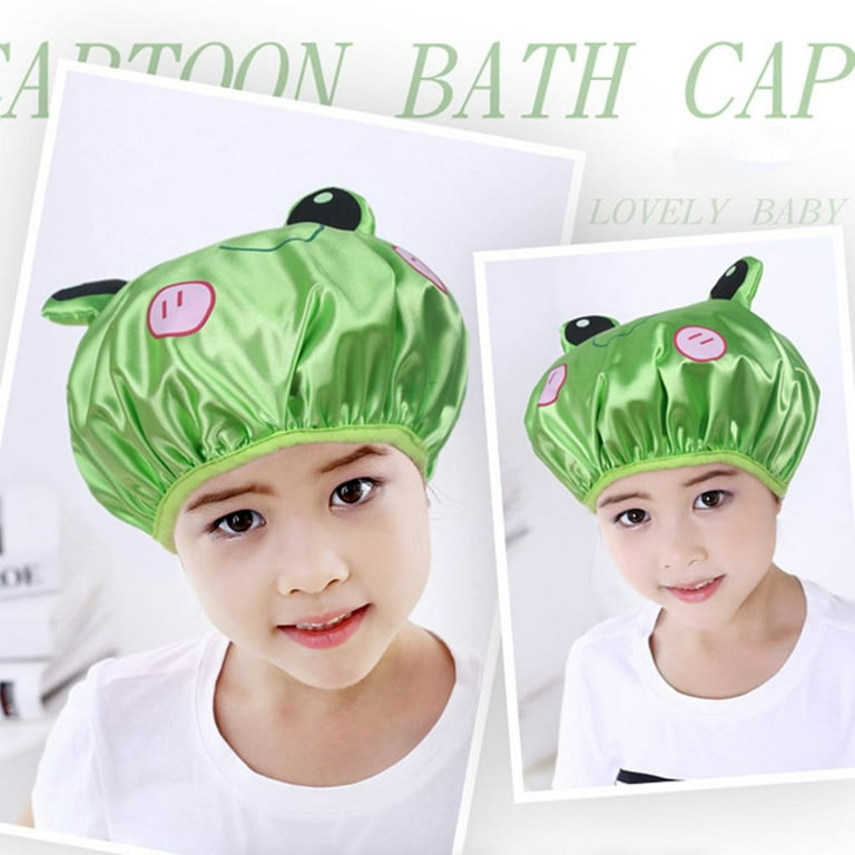  Cute Cartoon Green Caterpillars Convenient Double Layer  Waterproof Bath Cap Reusable Waterproof Beauty Salon Spa Bath Cap For Women  : Everything Else