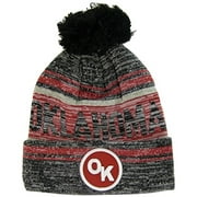 Oklahoma OK Patch Fade Out Cuffed Knit Winter Pom Beanie Hat (Gray/Burgundy)
