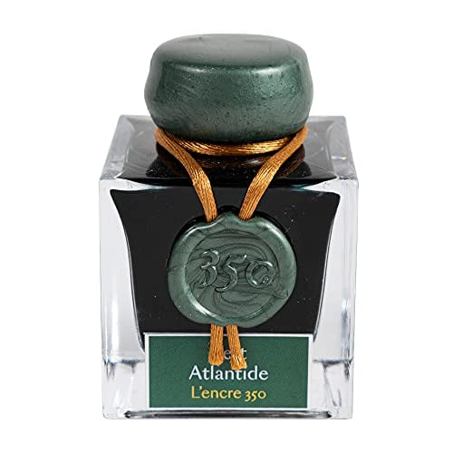 Jack Elbin Anniversary Ink 350 [Gold/Silver Particles] For Fountain Pen/Glass Pen/Dip Pen Atlantis Green HERBIN hbj15139