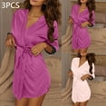 thumbnail image 2 of snilers 3 Pcs Robes for Women Casual Lightweight 3/4 Length Sleeve Spa Bathrobes Fashion Color Block Lace Trim Pajamas Loungewear, 2 of 9