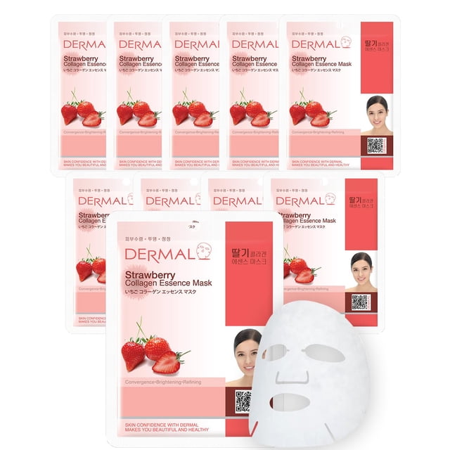 Mascarilla facial DERMAL Esencia de colágeno de fresa 23 ml x 10