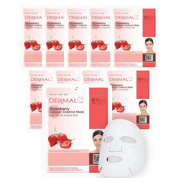 Mascarilla facial DERMAL Esencia de colágeno de fresa 23 ml x 10