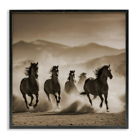 Stupell Industries Trotting Mountain Stallions Animals Painting Black Framed Art Print Wall Art, 12 x 12