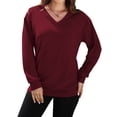 thumbnail image 3 of OutfitShow Womens Long Sleeve Sweatshirt Casual Fall V Neck Pullover Tops with Pockets,Sizes S-3XL, 3 of 8