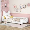 thumbnail image 2 of Euroco Twin Size Daybed, Upholstery Cartoon Cat Shaped Platform Bed Design for Kids Teens Bedroom, White, 2 of 12