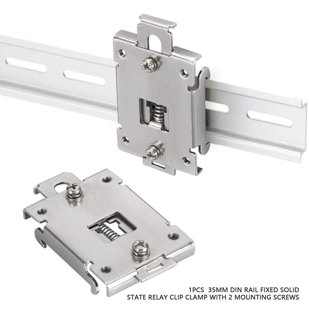 Stainless Steel 35mm/1.4in Fixed Solid State Relay Clip Clamp With 2 Mounting Screws DIN Rail Mounting Clip 