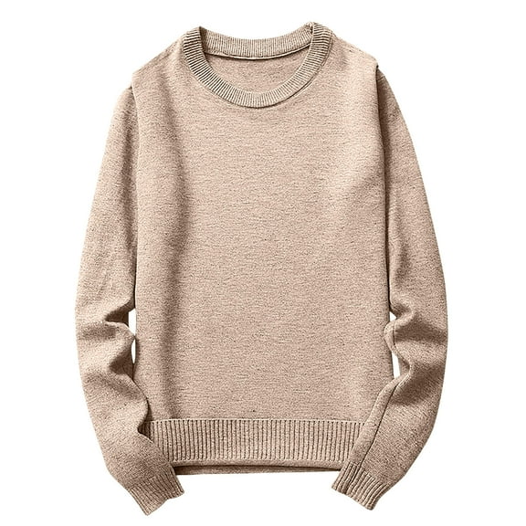 GaThRRgYP Men's Crew Neck Sweater Slim Fit Lightweight,Men's Solid Color Knitted Sweater Round Neck Pullover Long Sleeved Loose Bottomed Sweater Top Sweater Beige M