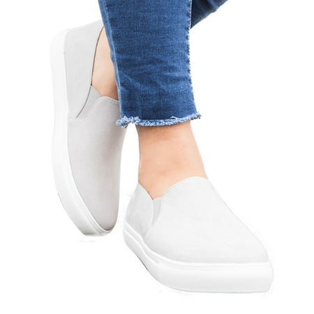 Women's Slip On Platform Solid Loafers Round Toe Flat Heels Casual Sneaker