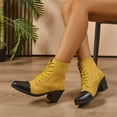 thumbnail image 4 of Bnwani Boots for Women New Winter Fashion Toe Square Thick Chunky Casual Splicing Boot Yellow Size 9, 4 of 9