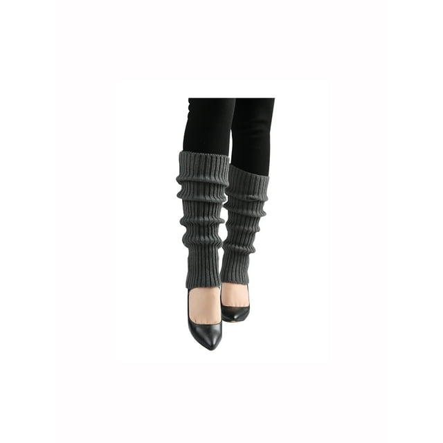 INSPIRE CHIC Women's Ruffled Cuff Over Knee Length Ribbed Knitted Leg Warmers Dark Gray
