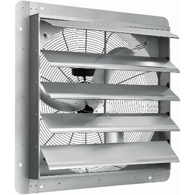 24" Aluminum Wall Mounted Shutter Exhaust Fan - 3500 CFM High-Speed Automatic Attic Ventilation Fan