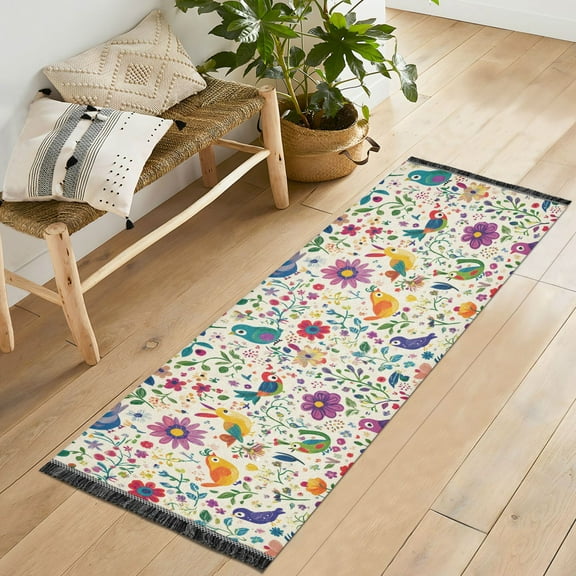 Yayeee Runner Rug for Bedroom 2'x6' Machine Washable Hallway Non Slip Mat, Purple Cartoon Animals