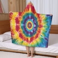 thumbnail image 5 of Colorful Rainbow Tie Dye Spiral Pattern Hooded Bath Towel，50"x30" for Ages 3 To 12 Kids, Quick Dry Lightweight Soft Microfiber Hood Beach Towel Cover Up for Kids, 5 of 7