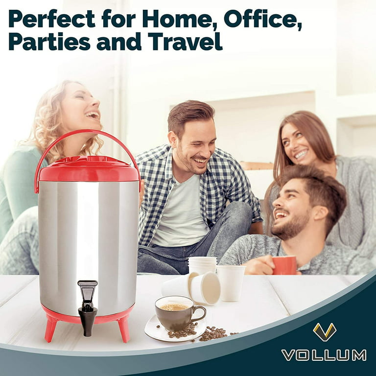 Vollum Stainless Steel Insulated Hot and Cold Beverage Dispenser - 8 Liter, Red