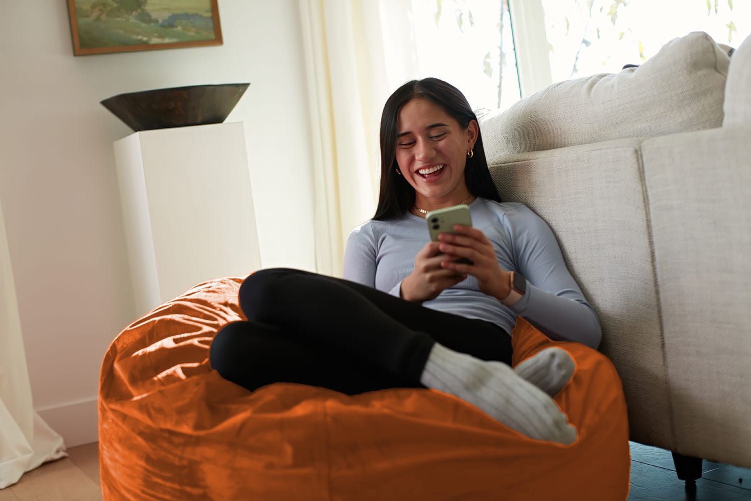 Sofa Sack Bean Bag Chair, Memory Foam Lounger with Microsuede Cover, Kids, 3 ft, Tangerine