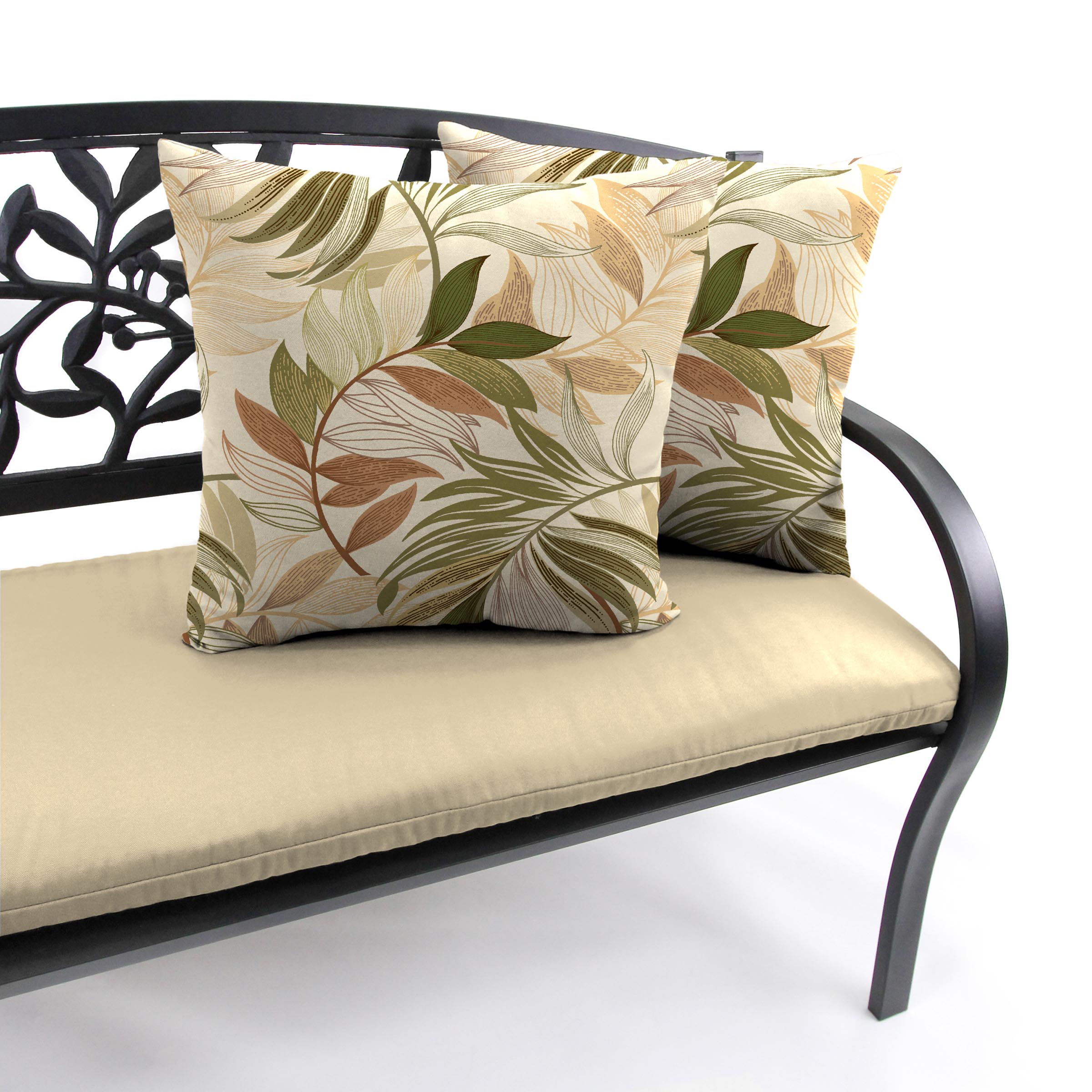 Jordan Manufacturing 16" x 16" Oasis Nutmeg Beige Leaves Square Outdoor Throw Pillow