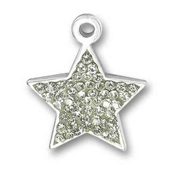 Sterling Silver 7" 4.5mm Charm Bracelet With Attached Crystal Bling Star Charm