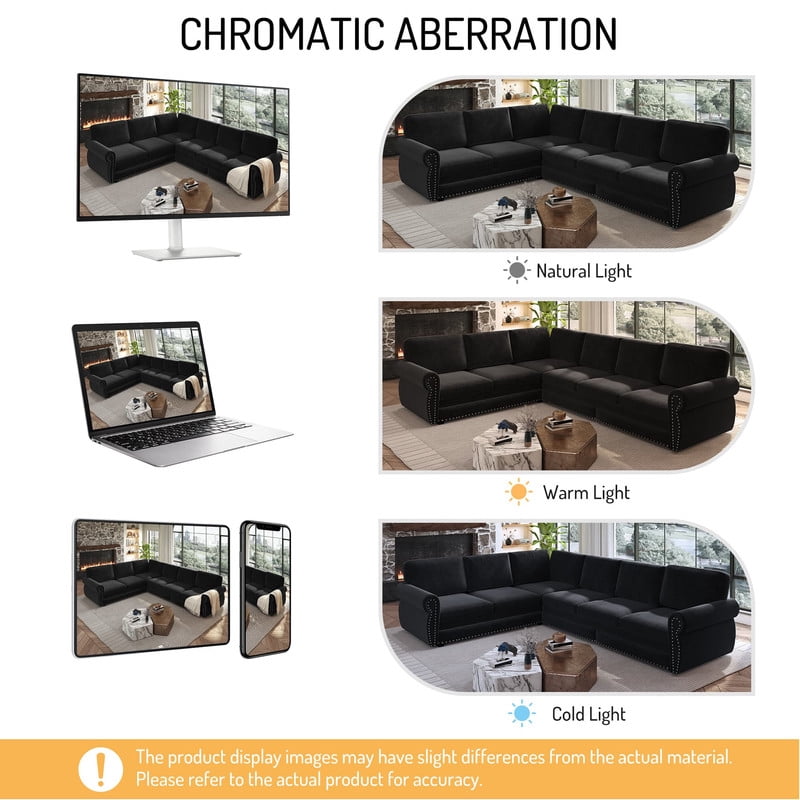 118" L-Shaped Convertible Sleeper Couch Bed, Chenille Upholstered Sectional Sofa with Pull-Out Sofa Bed, Modern Chesterfield Sofa for Living Room