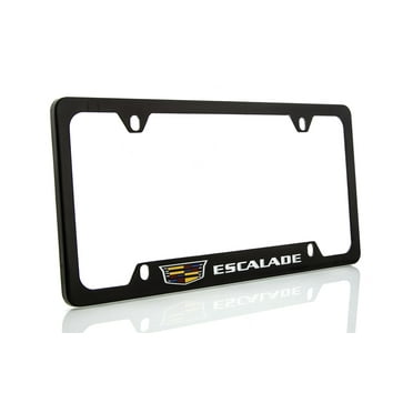 Escalade with Crest Brass License Plate Frame with Glossy Black Finish (4 hole)