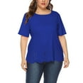 thumbnail image 4 of Antinious Summer Tops for Women Trendy,Sweatshirt for Women,Ladies Plus Size Solid Hem Hollow Casual Short Sleeve Crewneck Top/Shirt,Blue,XXXXL, 4 of 5