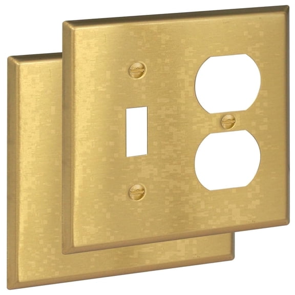 Rio Salto STANDARD SIZE Metal Gold Combination Toggle Switch and Duplex Receptacle Metal Wall Plate Outlet Cover or Light Switch Cover Wallplate 2-Gang Brushed Brass Combo Toggle/Duplex 2-Pack