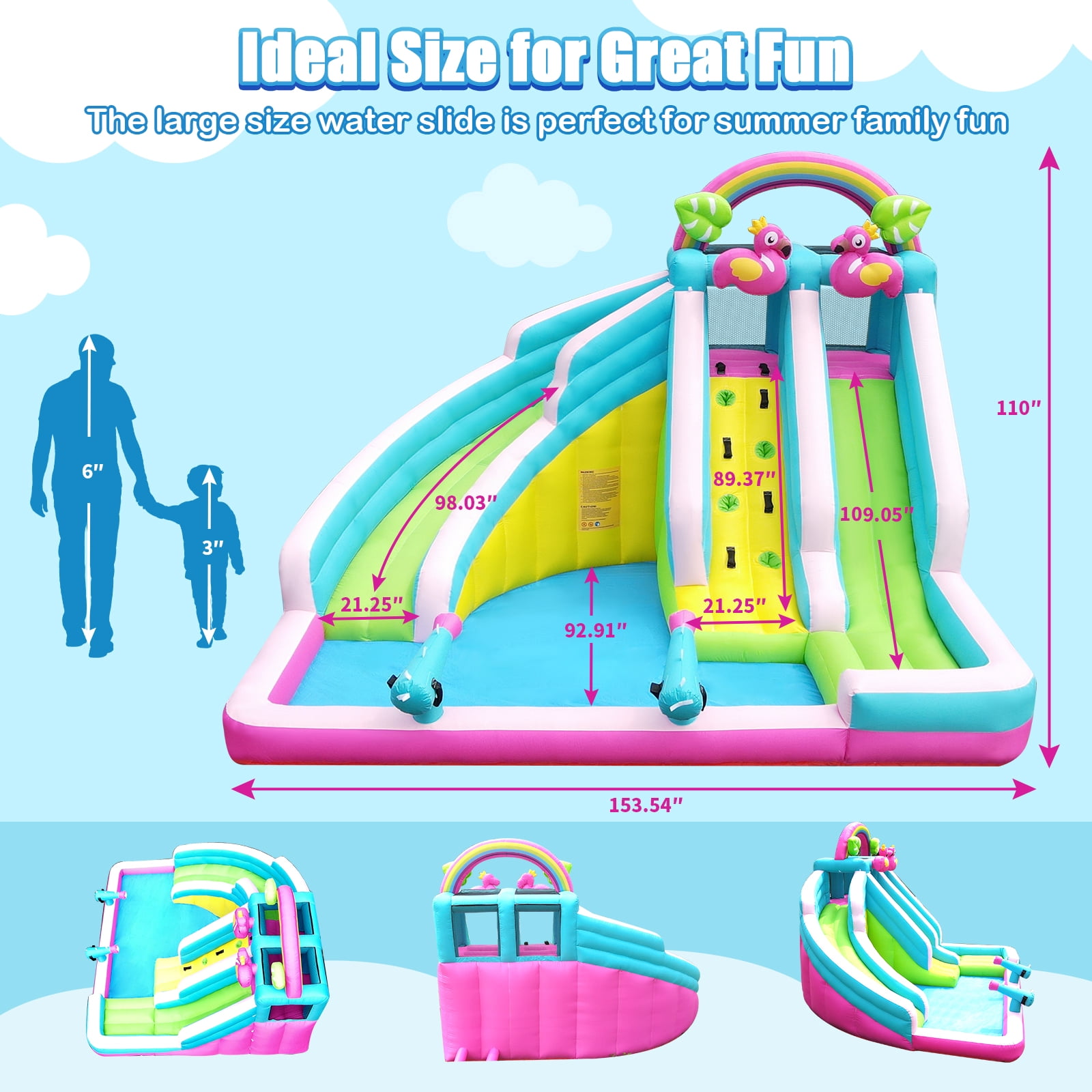 HEMOPOW 6-in-1 Inflatable Flamingo Water Park: Double Slides, Bounce & Splash Pool for Indoor/Outdoor Kids Ages 3-10
