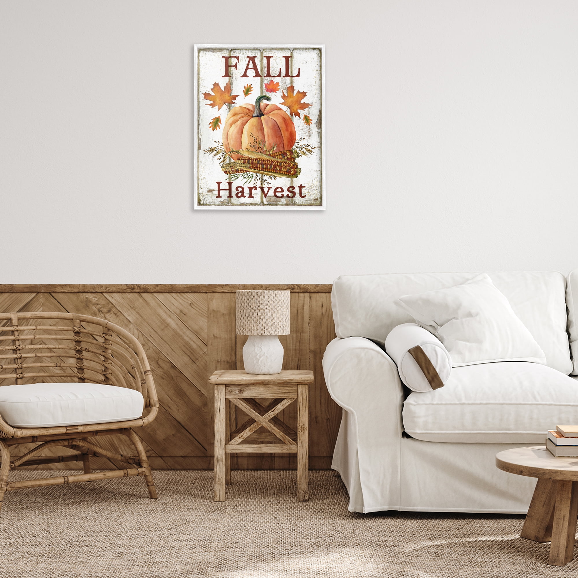 Stupell Industries Fall Harvest Pumpkin & Corn Holiday Painting White Framed Art Prints Wall Art, 24 x 30