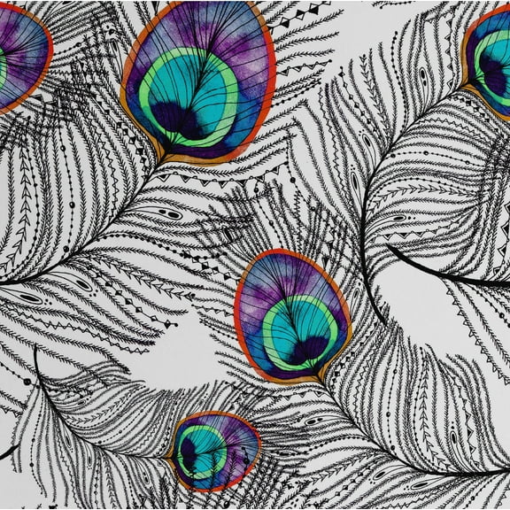S4Sassy Self-Stick Decorative Boho Wallpaper, Peacock Feather Print Wall Paper, Vinyl Waterproof Contact Paper, Blue, 25"X 120" Removable Renter Friendly Walls Covering For Bedroom, Dining Room