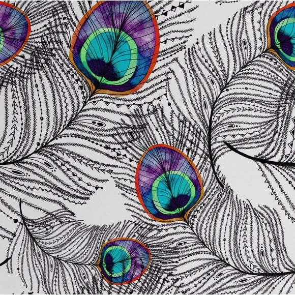 S4Sassy Self-Stick Decorative Boho Wallpaper, Peacock Feather Print Wall Paper, Vinyl Waterproof Contact Paper, Blue, 25"X 240" Removable Renter Friendly Walls Covering For Bedroom, Dining Room